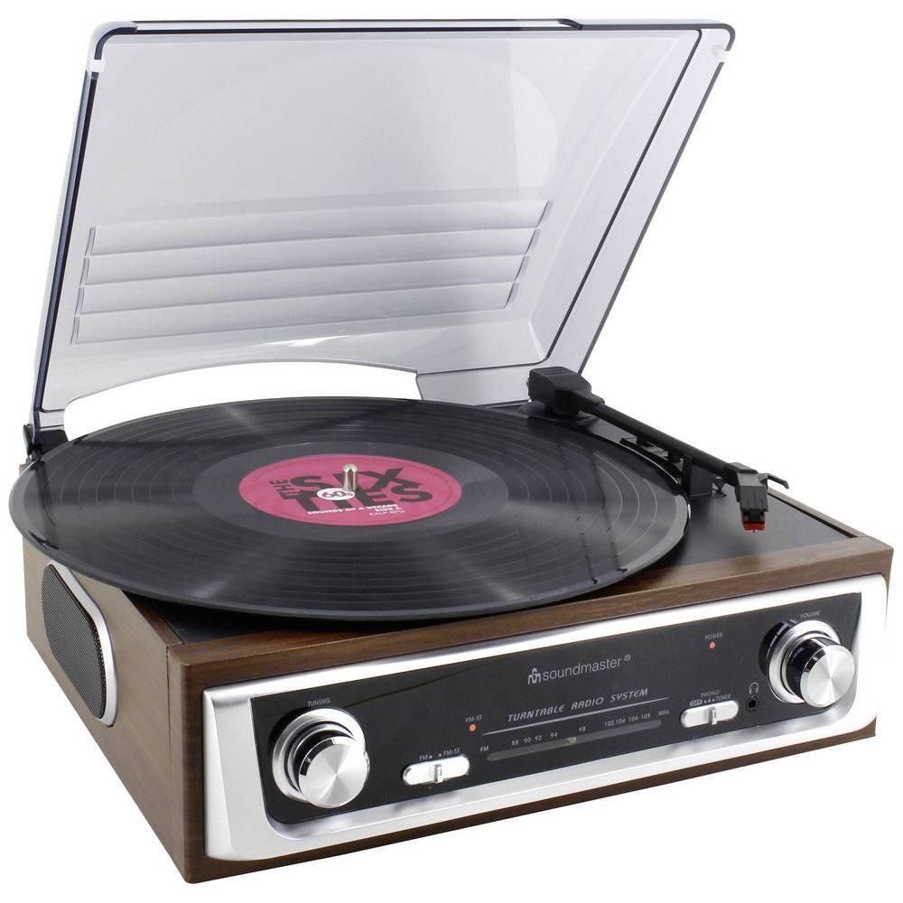 Soundmaster Plattenspieler Plattenspieler (eingebauter Lautsprecher, inkl. Haube, inkl. Radio, Retro-Design)
