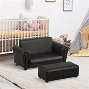 HOMCOM Kindersessel mit Fußhocker, Kindercouch mit Hocker, Kindersofa, Sofa Sessel, Schwarz 83 x 42 x 41 cm