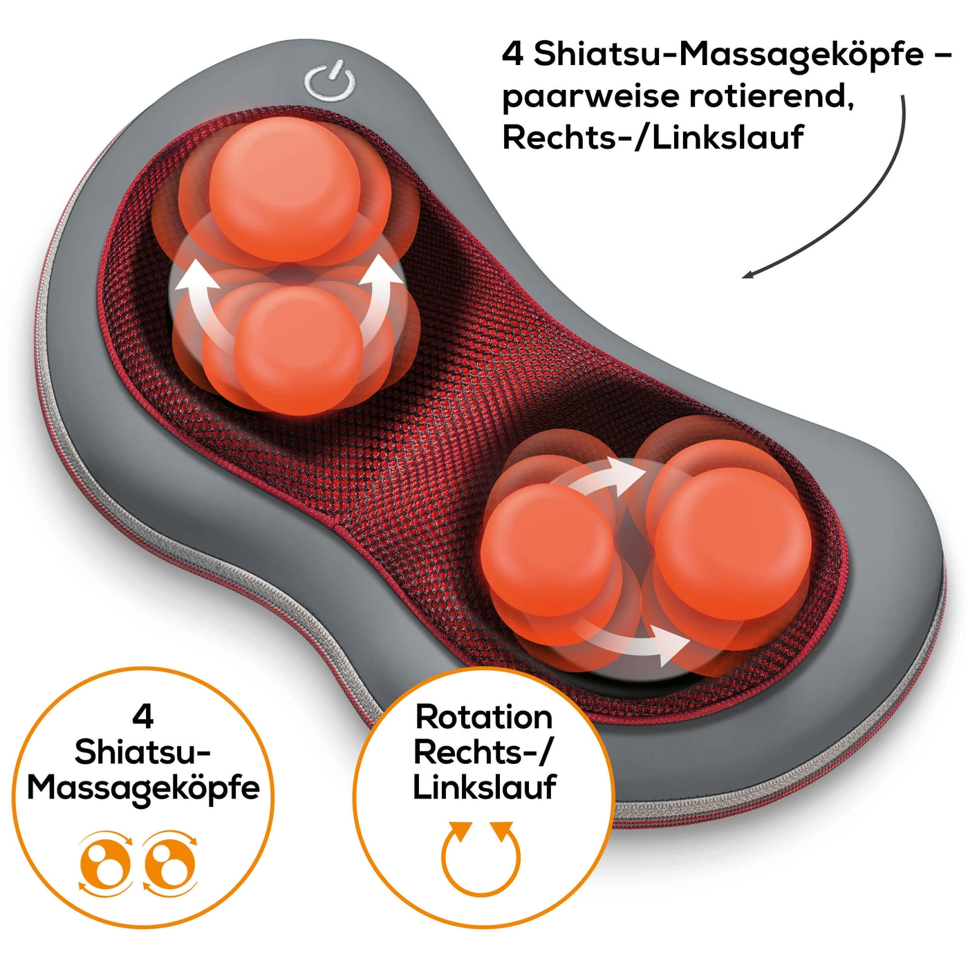 Beurer Shiatsu-Massagekissen MG 149-Fixierbares Massagekissen in ergonomischen Design, Licht- & Wärmefunktion