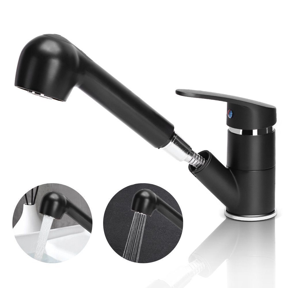 XERSEK Waschtischarmatur Waschtisch Armatur Wasserhahn Bad WC Küchenarmatur Spültischarmatur (360 ° Drehbare,2 Strahlarten,mit Herausziehbarer) Mit Ausziehbrause