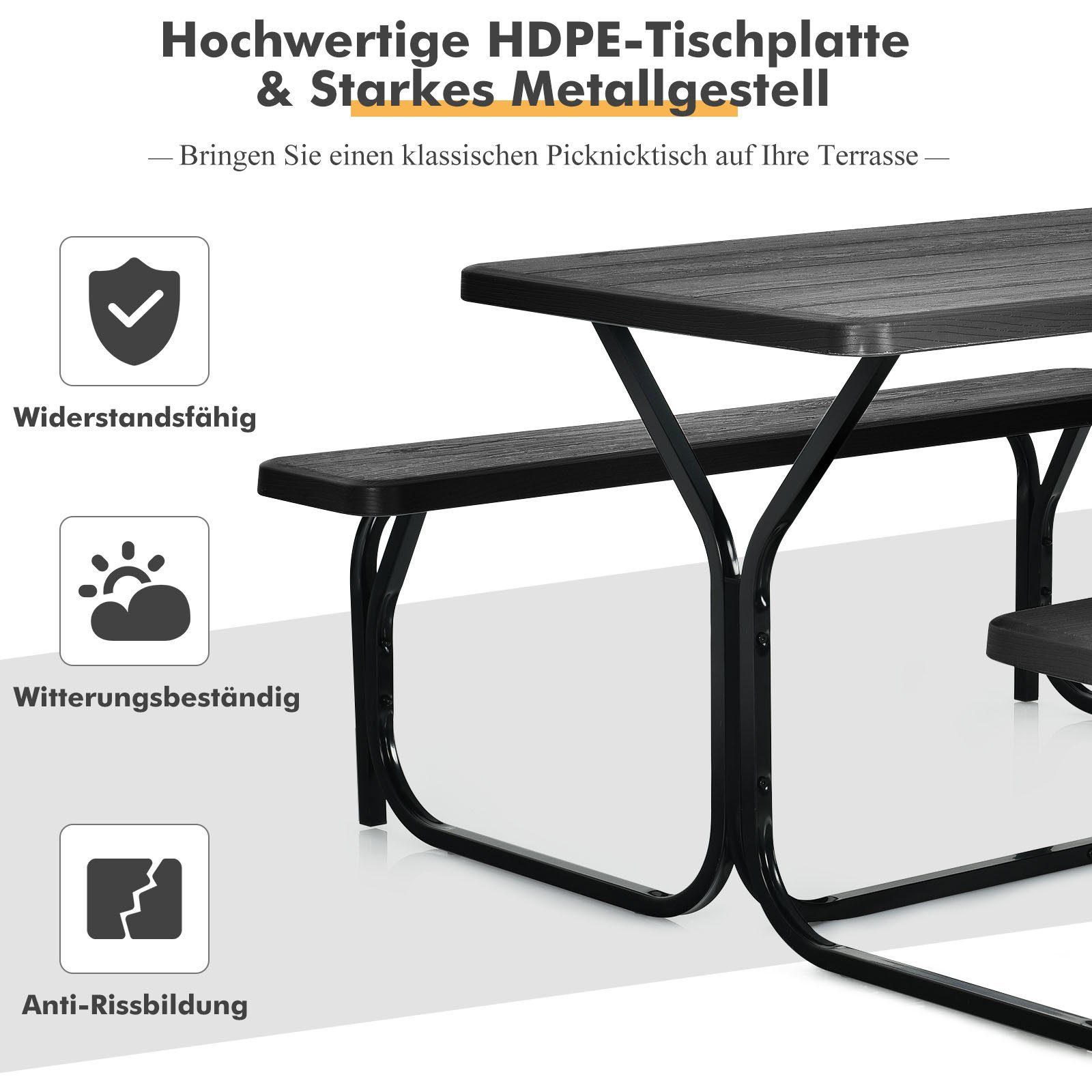 COSTWAY Bierzeltgarnitur, (3-tlg), bis 200kg belastbar, 137x150x72cm
