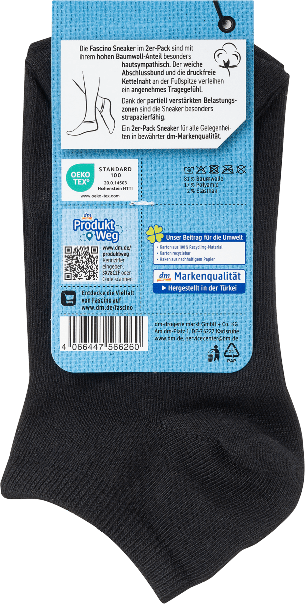 Sneakersocken schwarz Gr. 43-46, 2 St