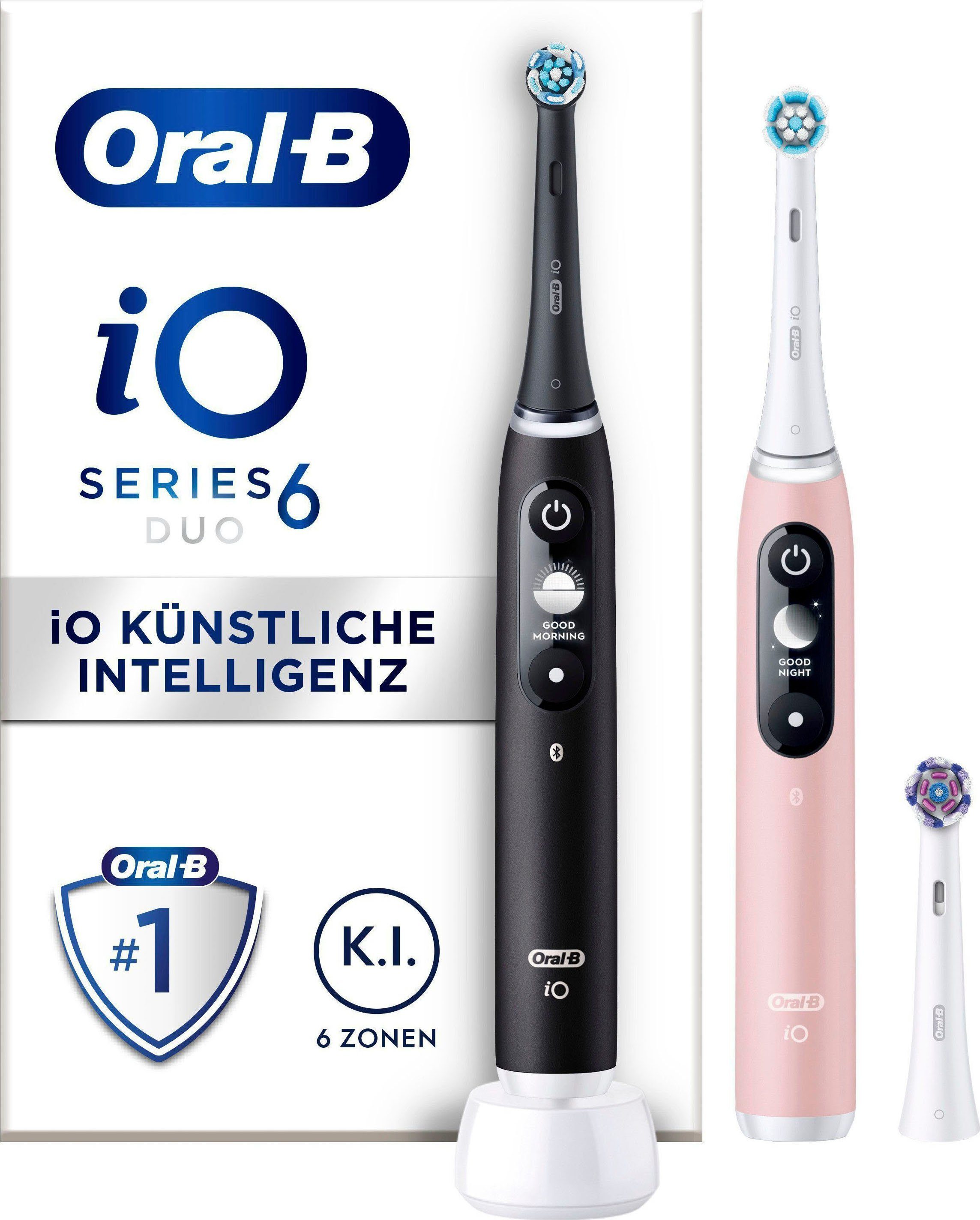Oral-B Elektrische Zahnbürste iO 6 Duopack, Aufsteckbürsten: 3 St., mit Magnet-Technologie, Display, 5 Putzmodi