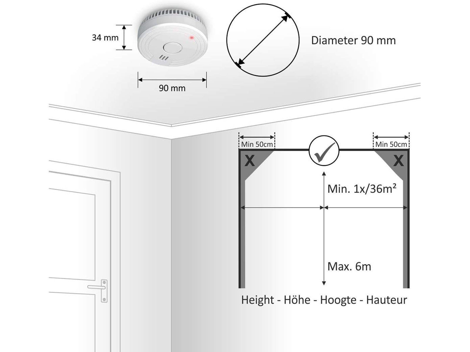 Elro Rauchmelder (optischer Brandmelder Klebepad, Magnet & Batterie Kleben statt Bohren)