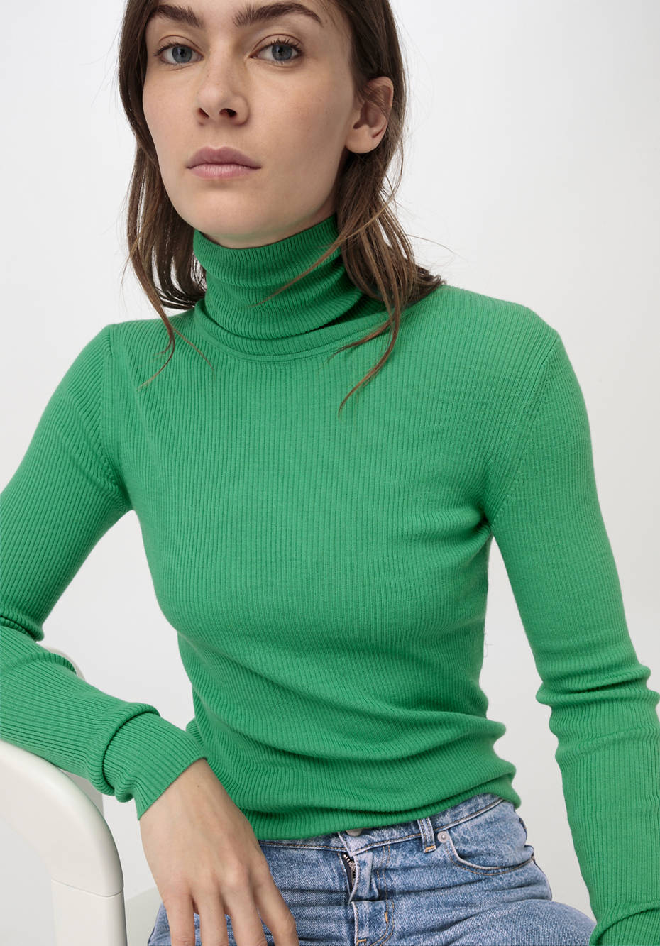 Rollkragenpullover aus Bio-Merinowolle mit Seide