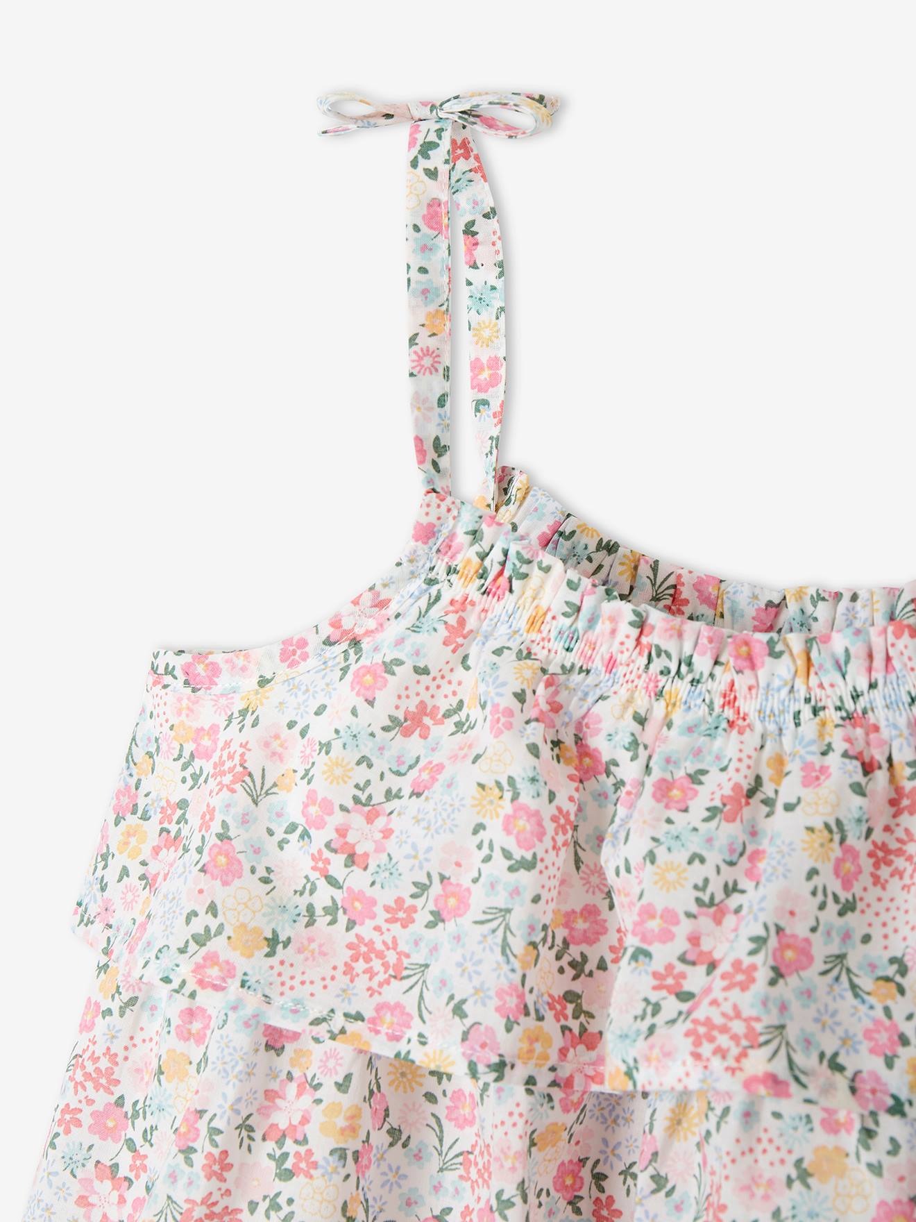 Blouse imprimée à volants fille rose imprimé