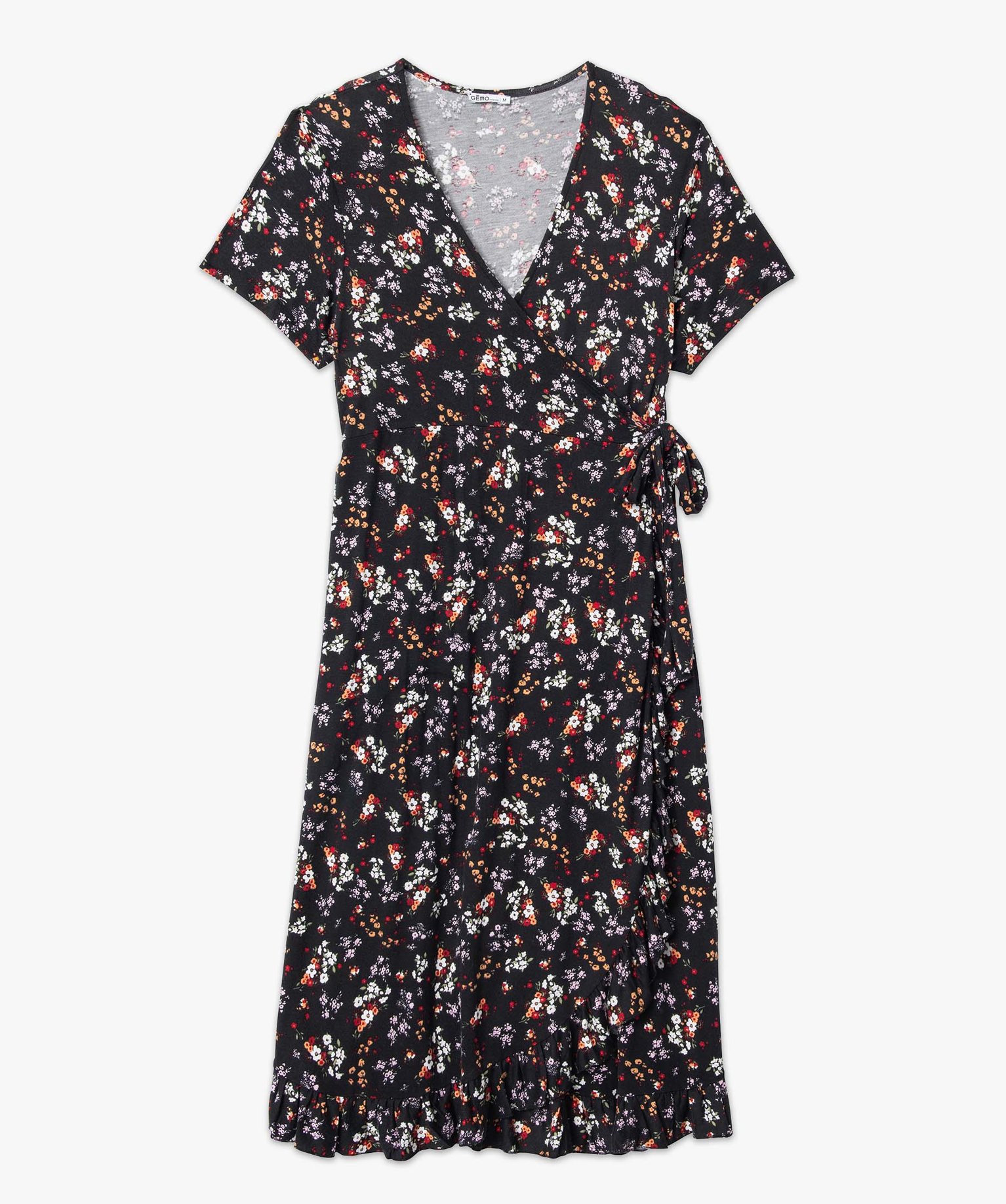Robe de grossesse coupe portefeuille avec volant dans le bas noir | GEMO