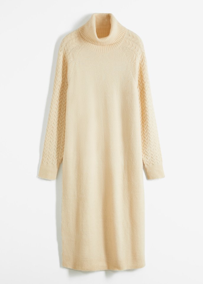 Strickkleid mit Zopfmuster am Ärmel