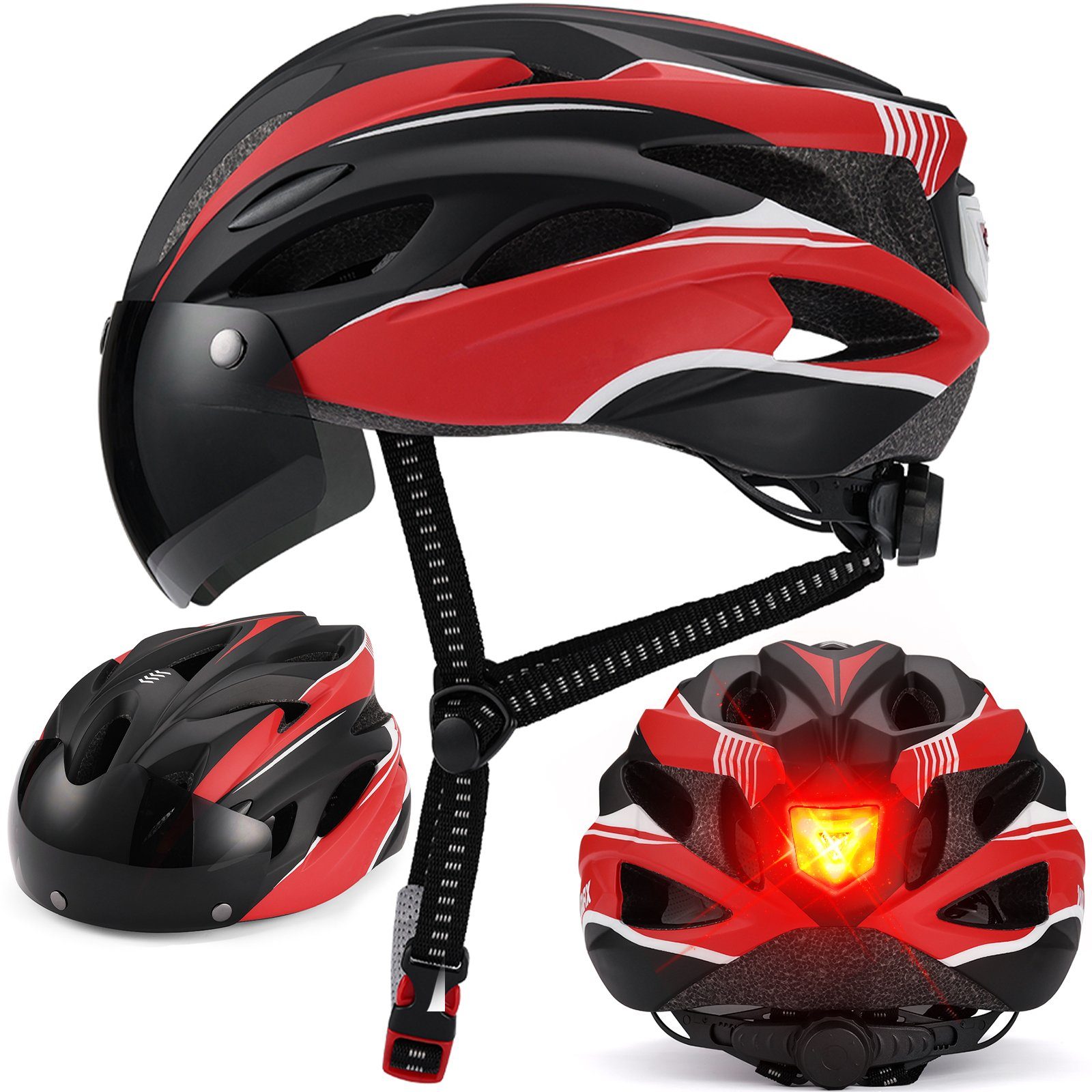 iceagle Fahrradhelm Radhelm Cityhelm mit integriertem LED-Rücklicht 58-62cm (Leichter Fahrradhelm für Erwachsene – Fahrradhelm für Männer und Frauen, bequem mit Polstern, 1-tlg., Leichter, Optimal Belüfteter & Stoßdämpfend, hochschützend), mit integr
