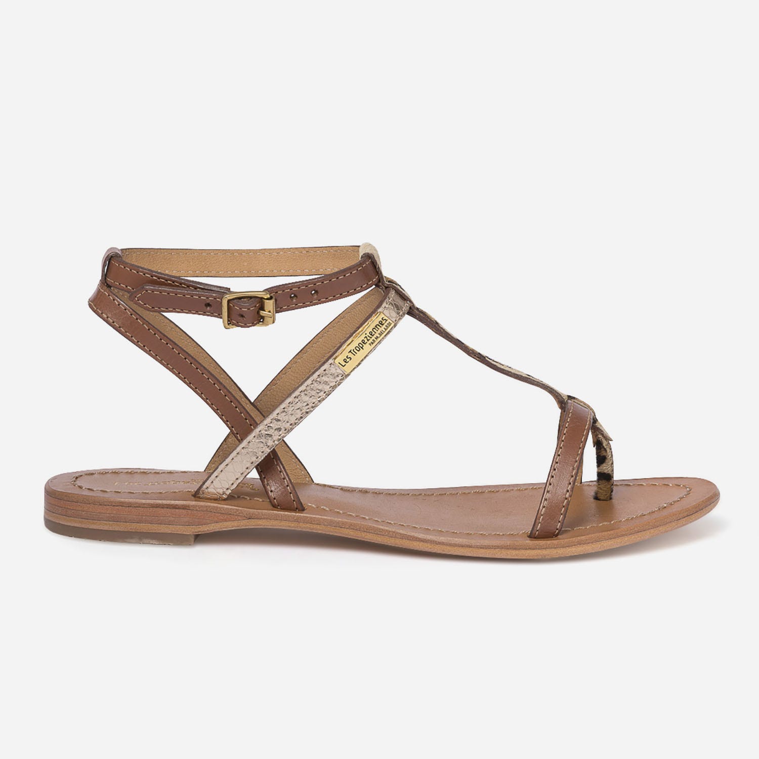 Sandale LES TROPEZIENNES cuir marron et or