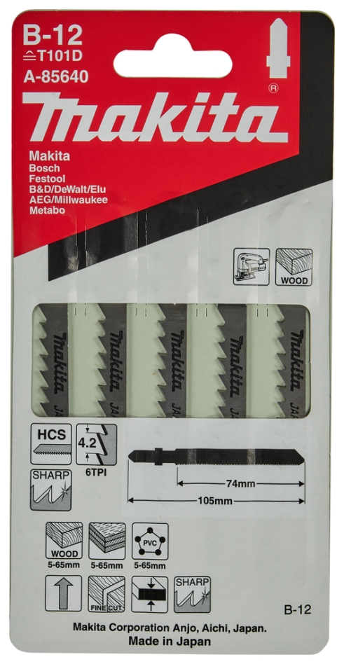 Makita Tilbehør A-85640 Stiksavklinge B12 5 dele