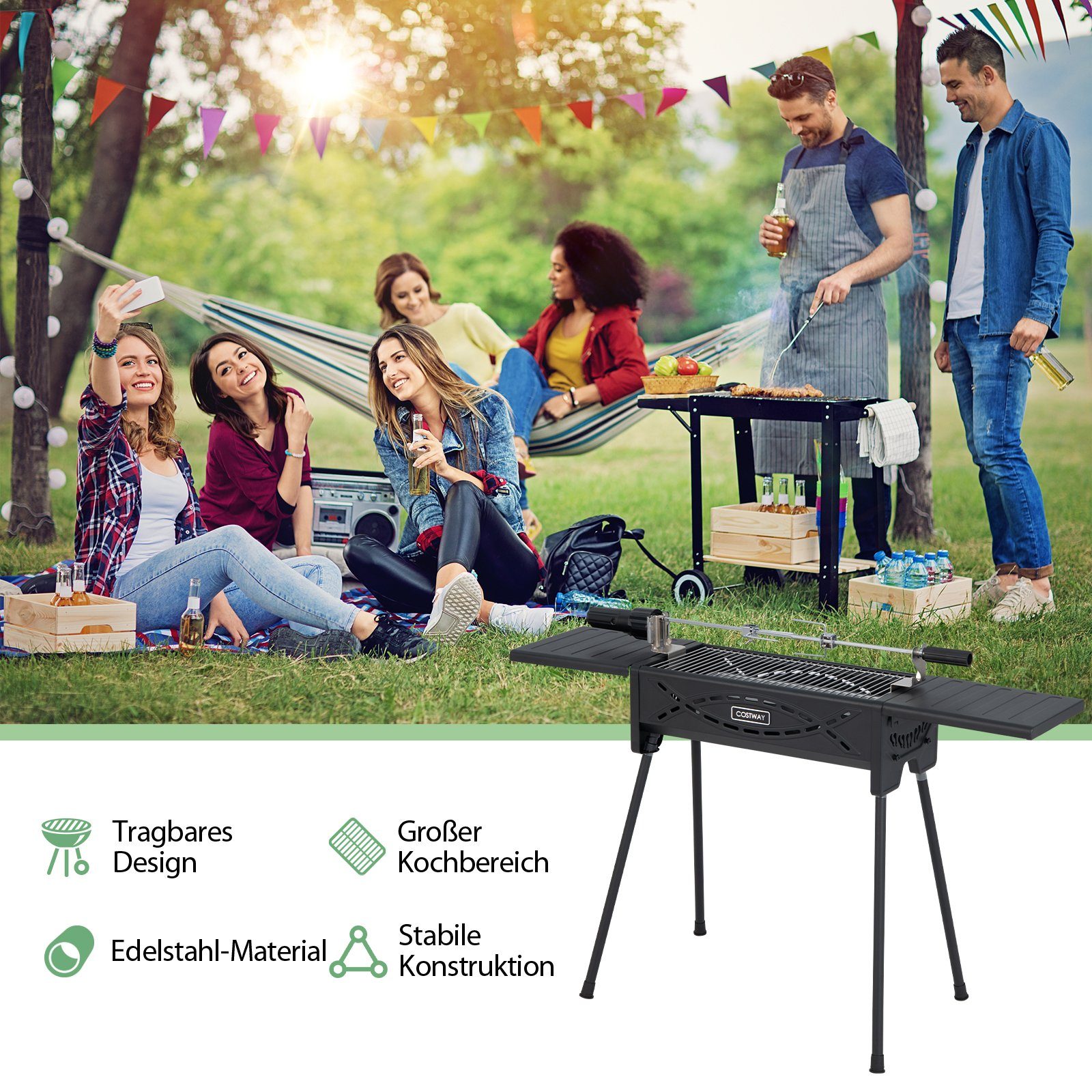 COSTWAY Holzkohlegrill Campinggrill, mit abnehmbaren Beine
