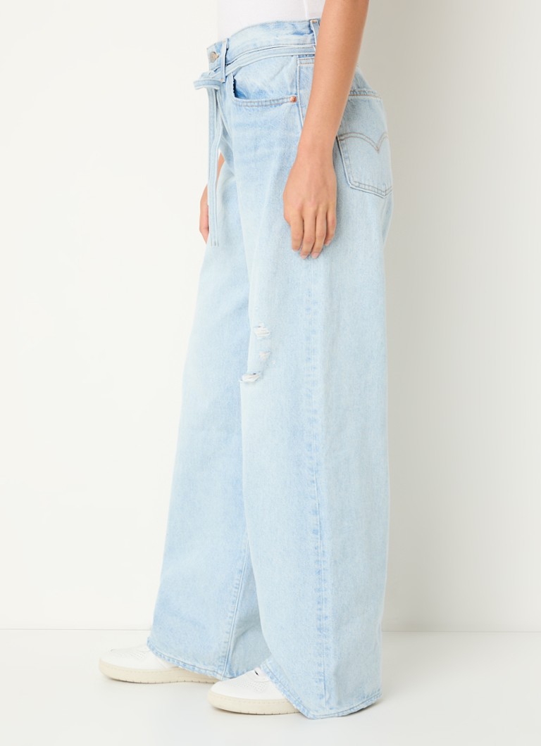 Levi's High waist wide leg jeans with light wash and tie belt