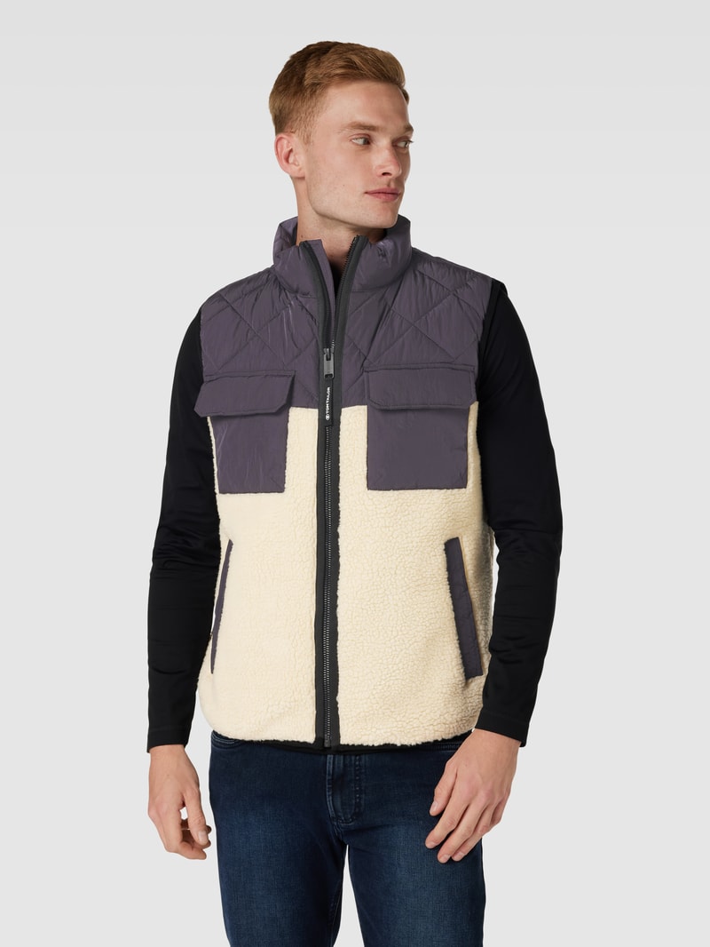 Weste in Two-Tone-Machart Modell 'Mat' in ecru