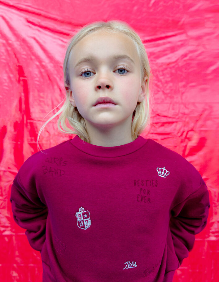 Sweat bordeaux brodé à capuche fille