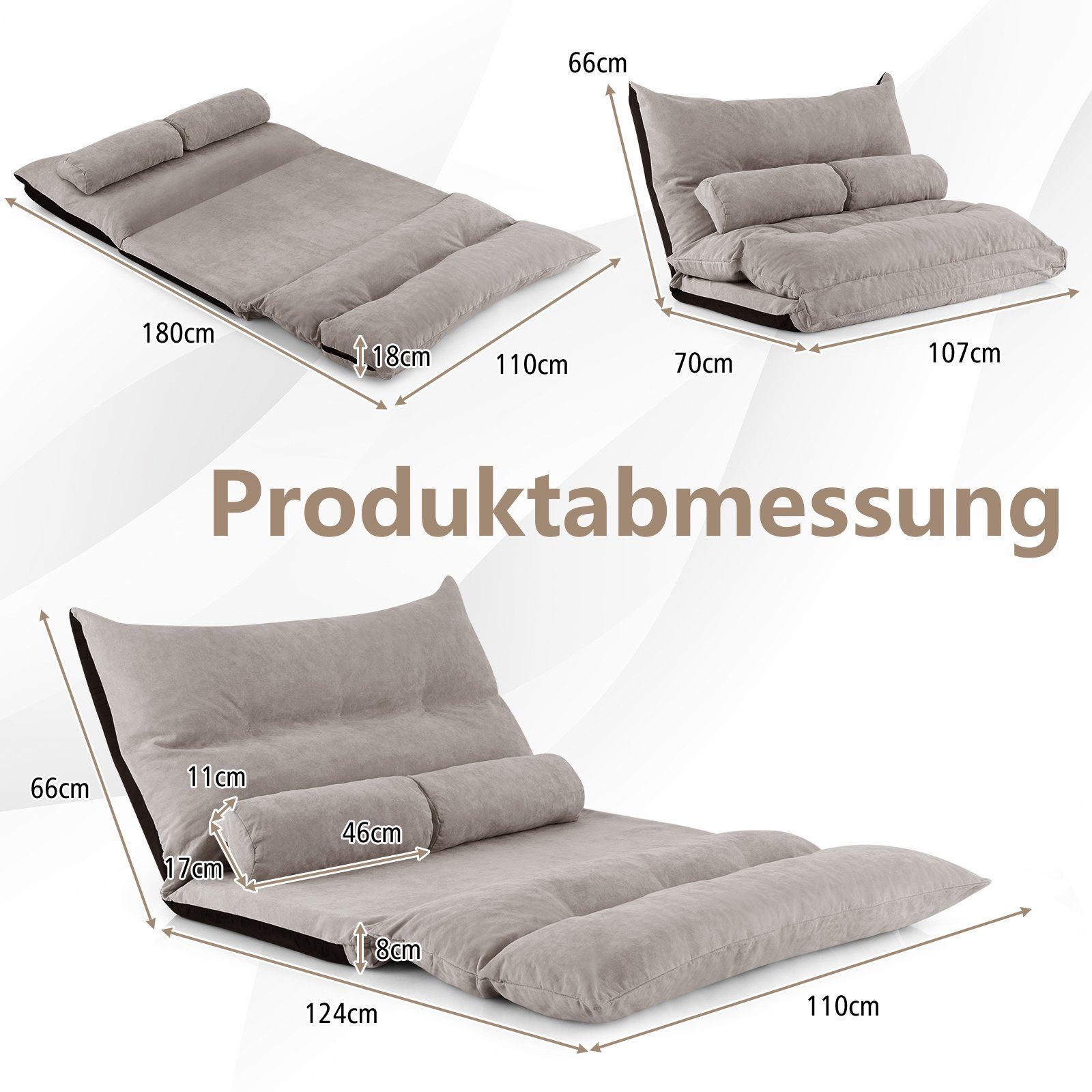 COSTWAY Sofa Bodensofa, verstellbare Rückenlehne, 3in1 Schlafsofa mit Kissen