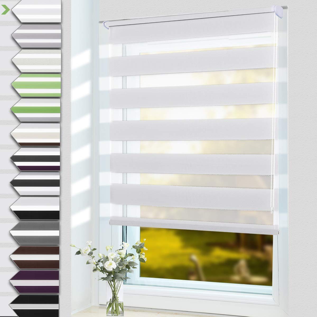 Doppelrollo Klemmfix ohne Bohre, OUBO, verdunkelnd, Fensterrollo Seitenzugrollo Blickdicht, Für Fenster und Tür mit Klämmträger lichtdurchlässig verdunkelnd