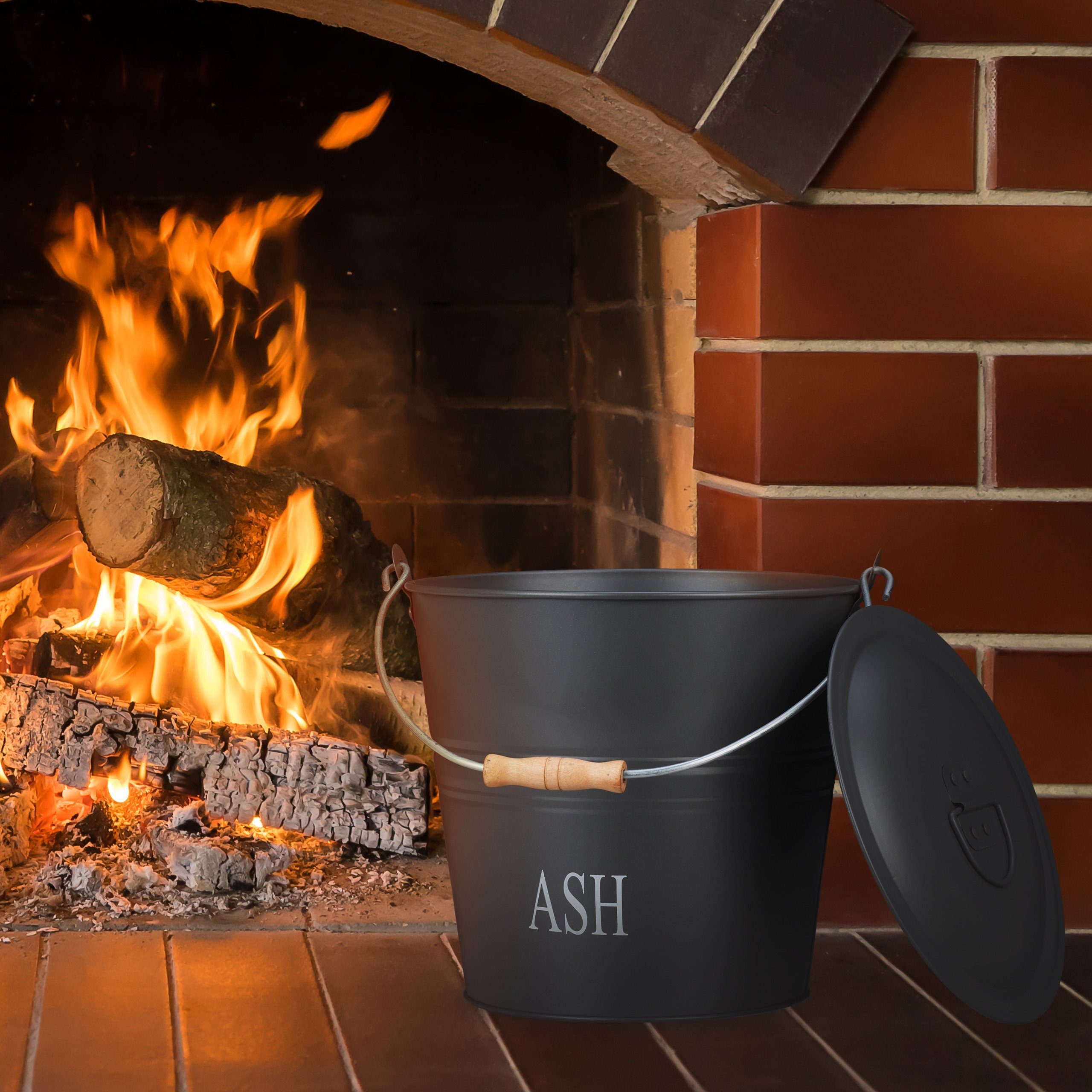 relaxdays Aschekasten Ascheeimer mit Deckel grau