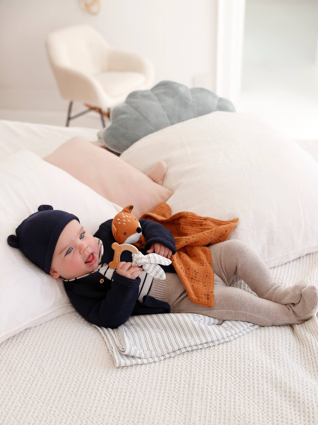 Pantalon en tricot bébé avec pieds beige chiné