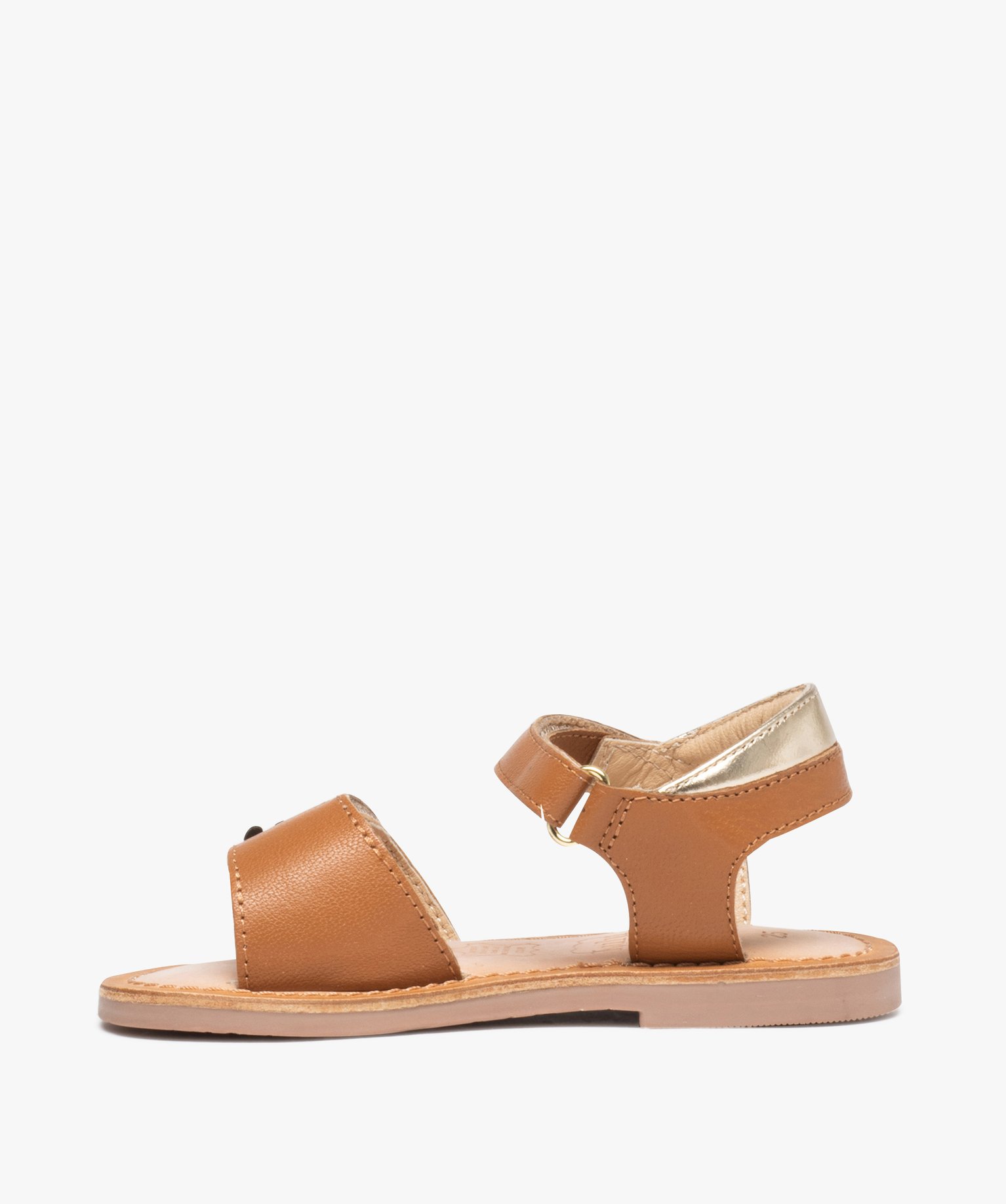 Sandales fille unies dessus en cuir et détail brillant - Lu... camel | GEMO