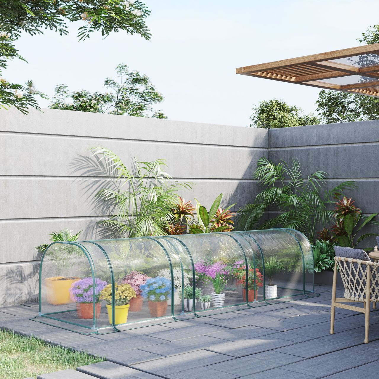 Outsunny Foliengewächshaus Treibhaus Tür Pflanzenaufzucht Stahl PVC