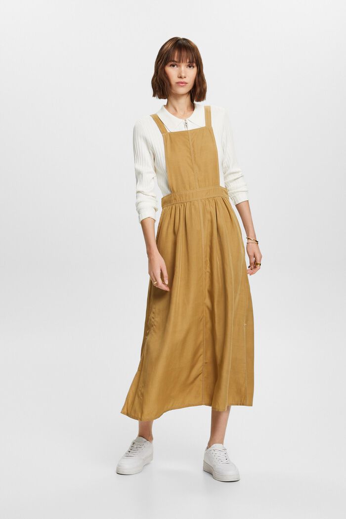 Latzkleid in Midilänge, Leinen-Mix