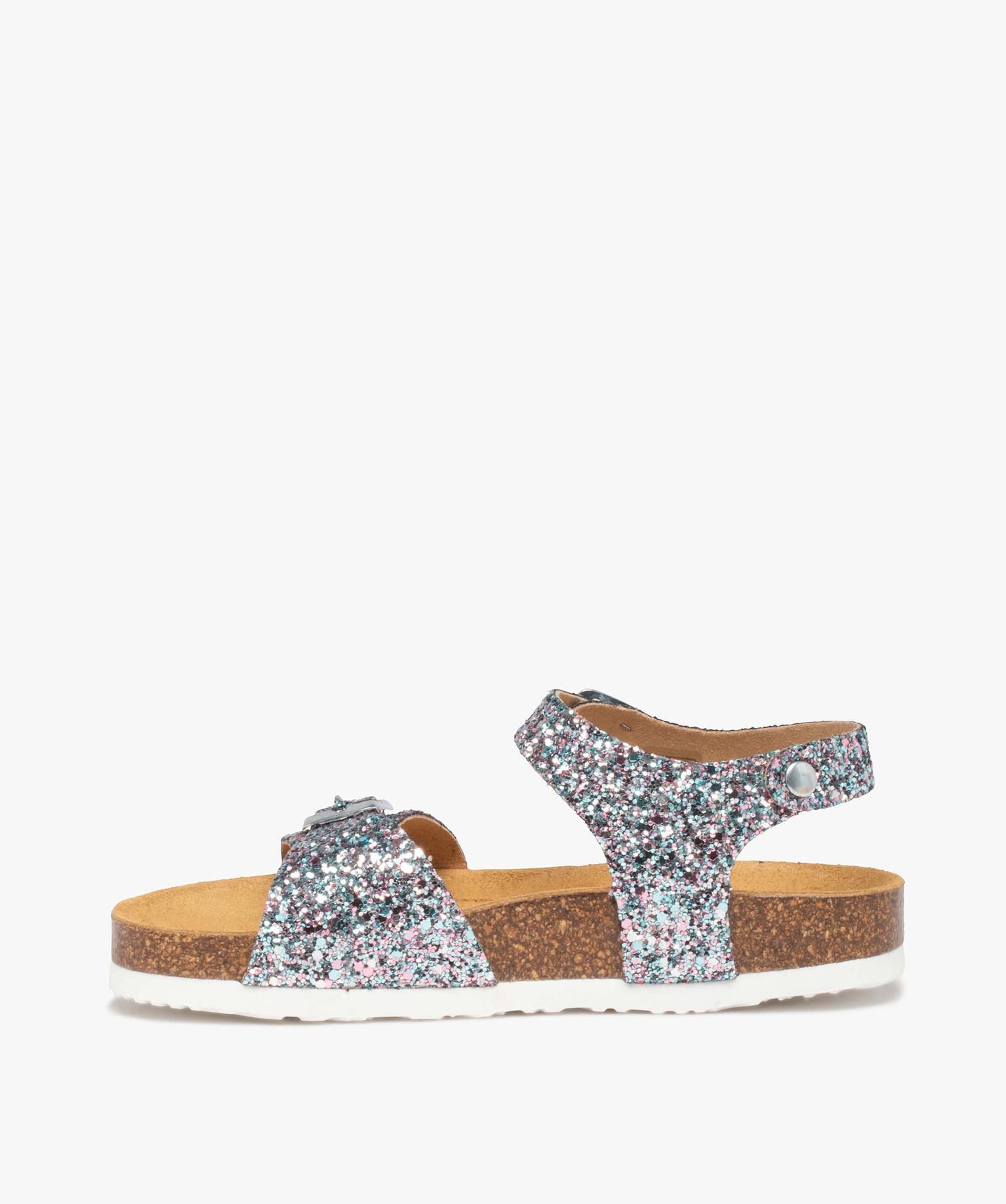 Sandales fille à semelle liège et larges brides à boucle noir | GEMO