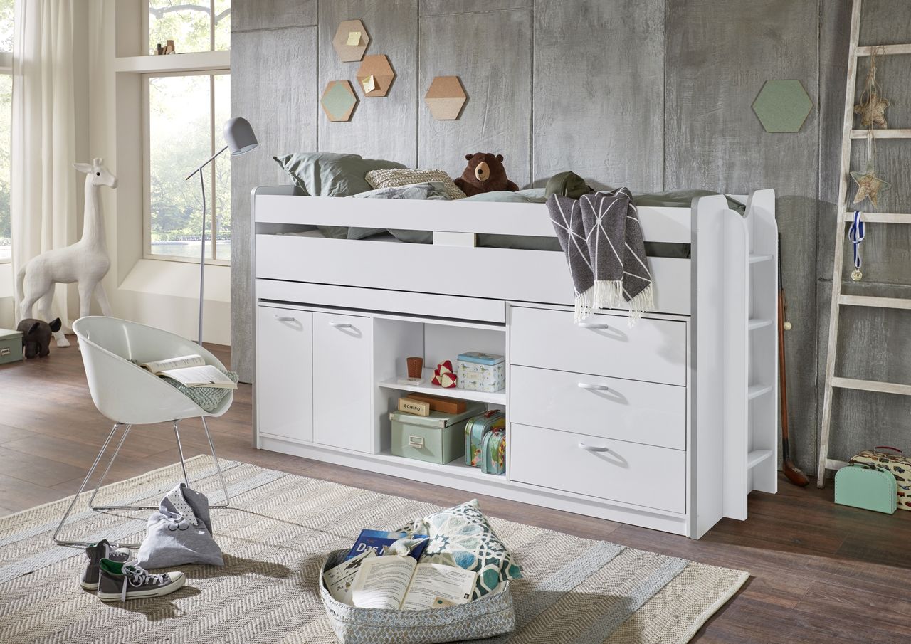 Relita Hochbett Bonny LF 90x200 cm, mit Regal, Schubladenelement und Schreibtisch