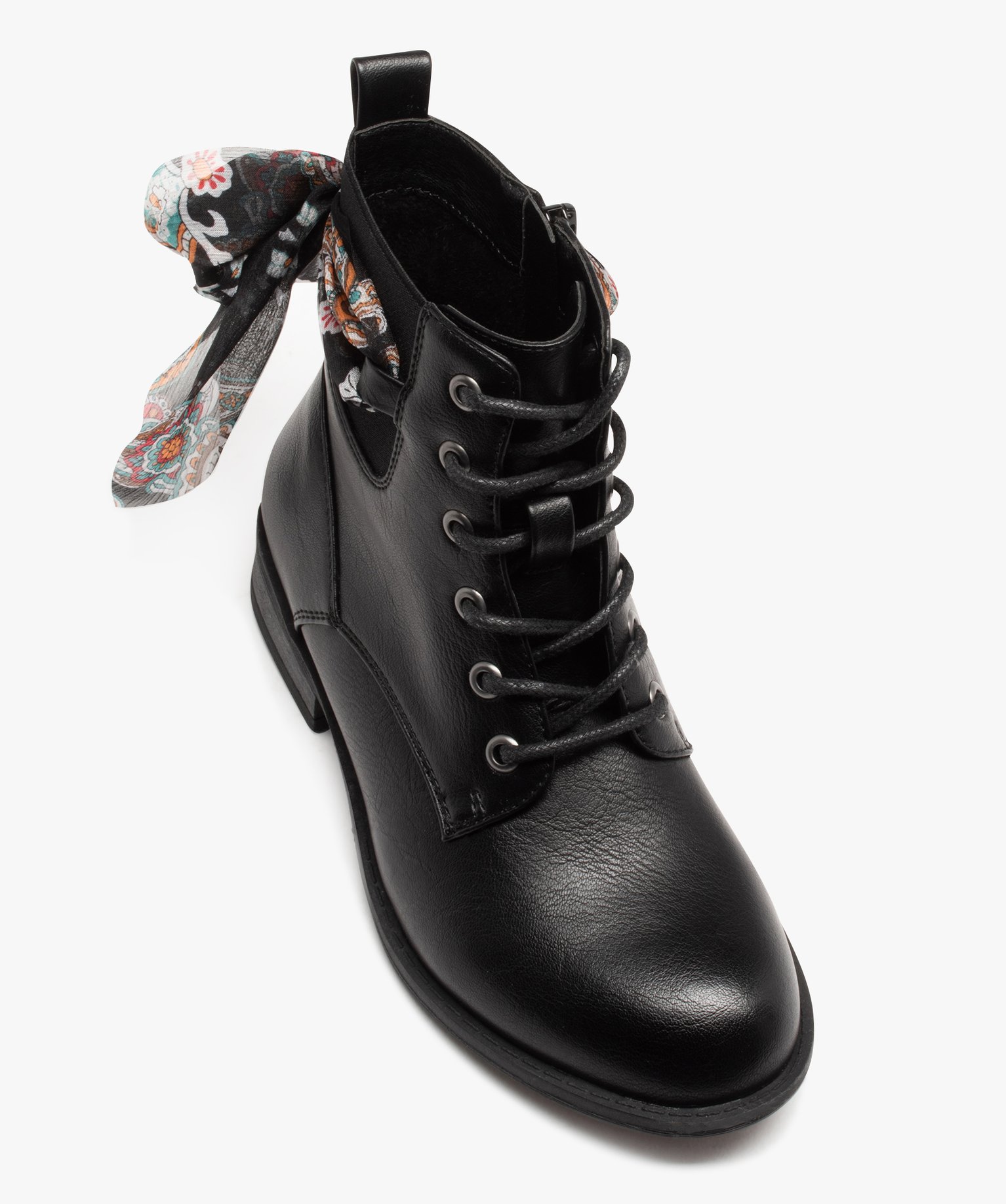 Boots à lacets et ruban en voile fille noir | GEMO
