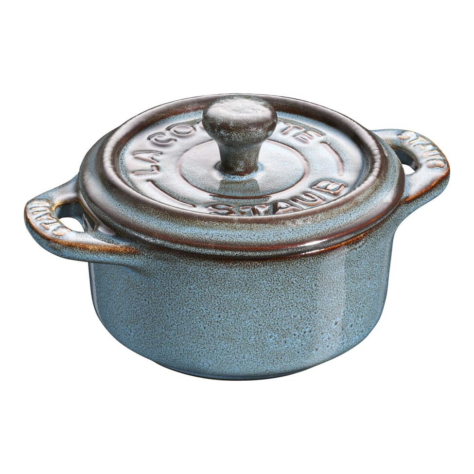Mini Cocotte 10 cm, rund, Antik-Türkis, Keramik
