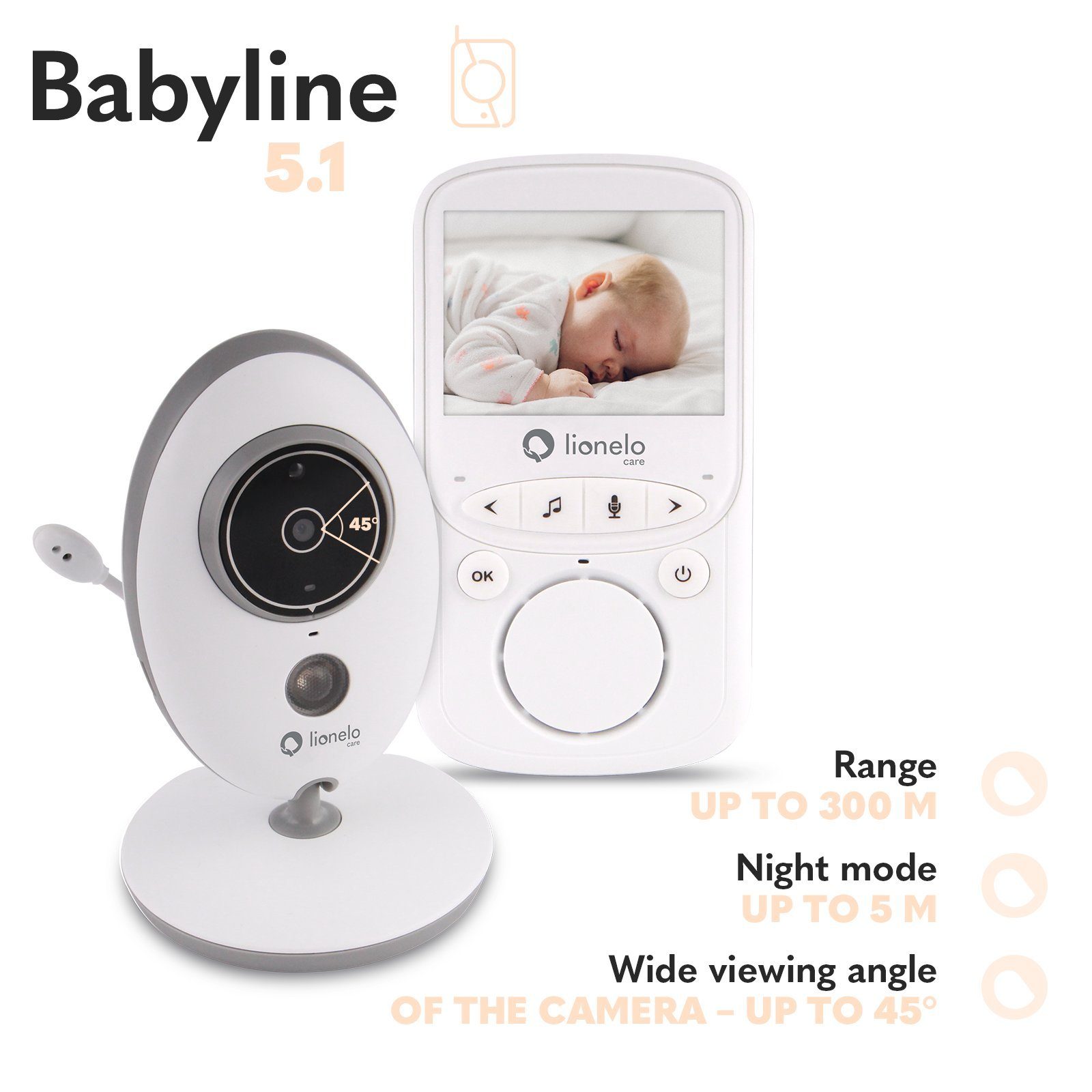 lionelo Video-Babyphone Babyline 5.1, 2 Kamera Temperatursensor 300m Garantie