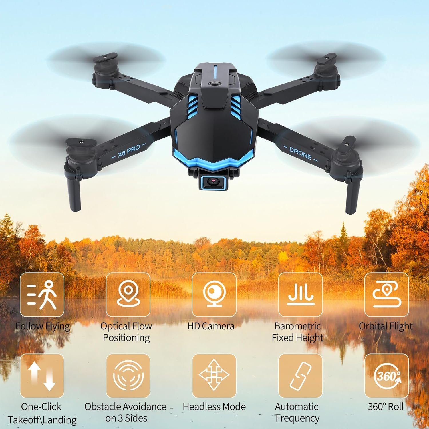 Weinsamkeit RC Drohne mit Kamera für Kinder, WiFi FPV Drone für Anfänger Drohne (1080P HD, RC Quadcopter mit 2 Akku, Schwerkraft Sensor Ein-Tasten-Start/Landung)
