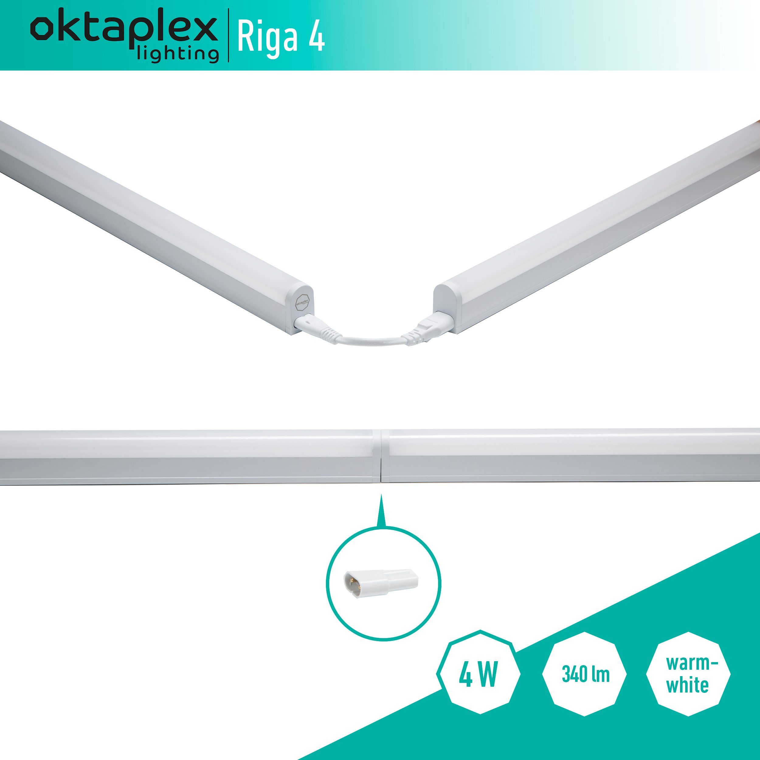Oktaplex lighting LED Unterbauleuchte Riga 4W 28cm 230V, Ein-/Ausschalter, LED fest verbaut, Warmweiß, 3000K Lichtleiste Küche Unterschrankleuchte