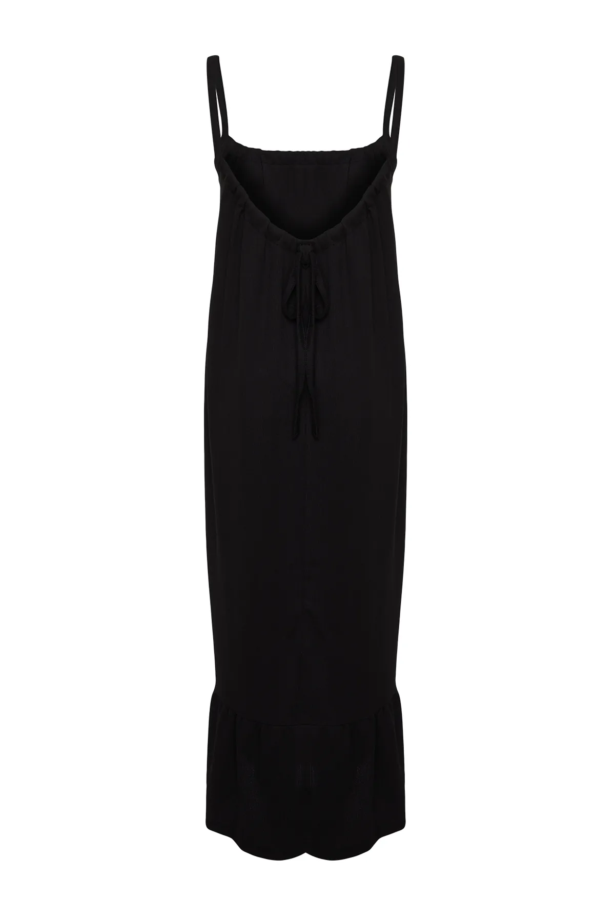 Trendyol Collection  Schwarzes, detailliertes, gewickeltes/strukturiertes Maxi-Strickkleid mit Trägern am Rücken TWOSS24EL00259