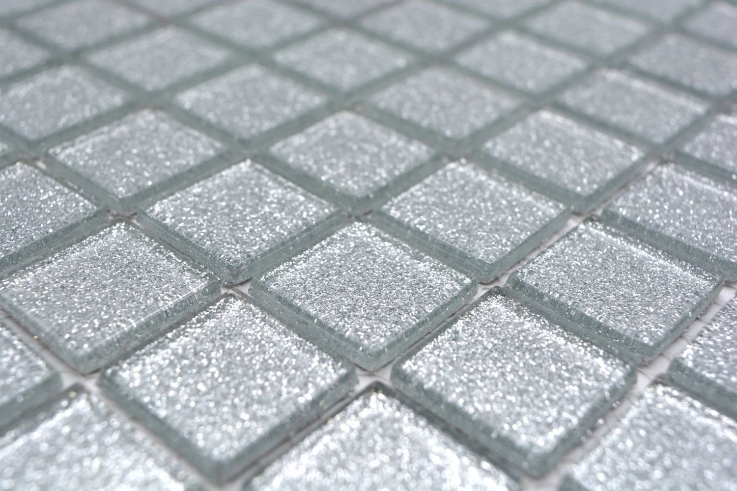 Mosani Mosaikfliesen Glasmosaik Crystal Mosaikfliesen silber glänzend / 10 Matten