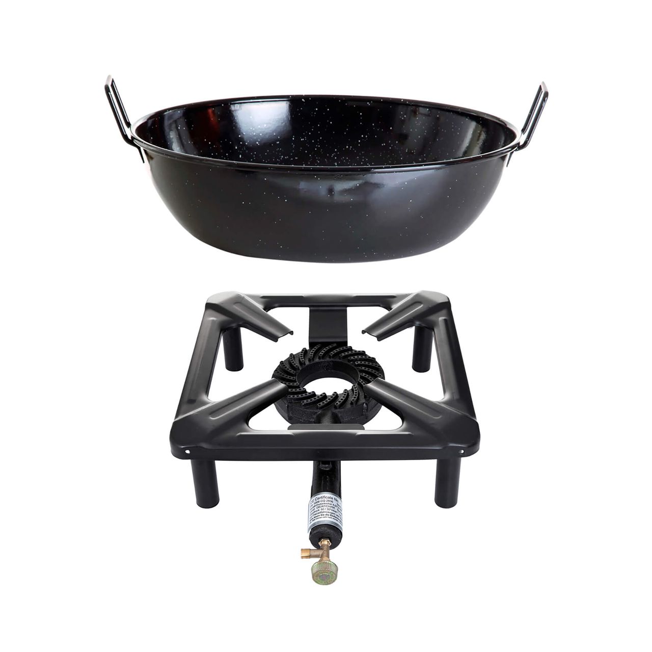 Allgrill Hockerkocher-Set (klein) ohne Zündsicherung mit Emaille-Schüssel/Topf Ø 30 cm