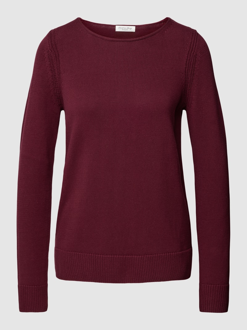 Strickpullover mit U-Boot-Ausschnitt in bordeaux rot
