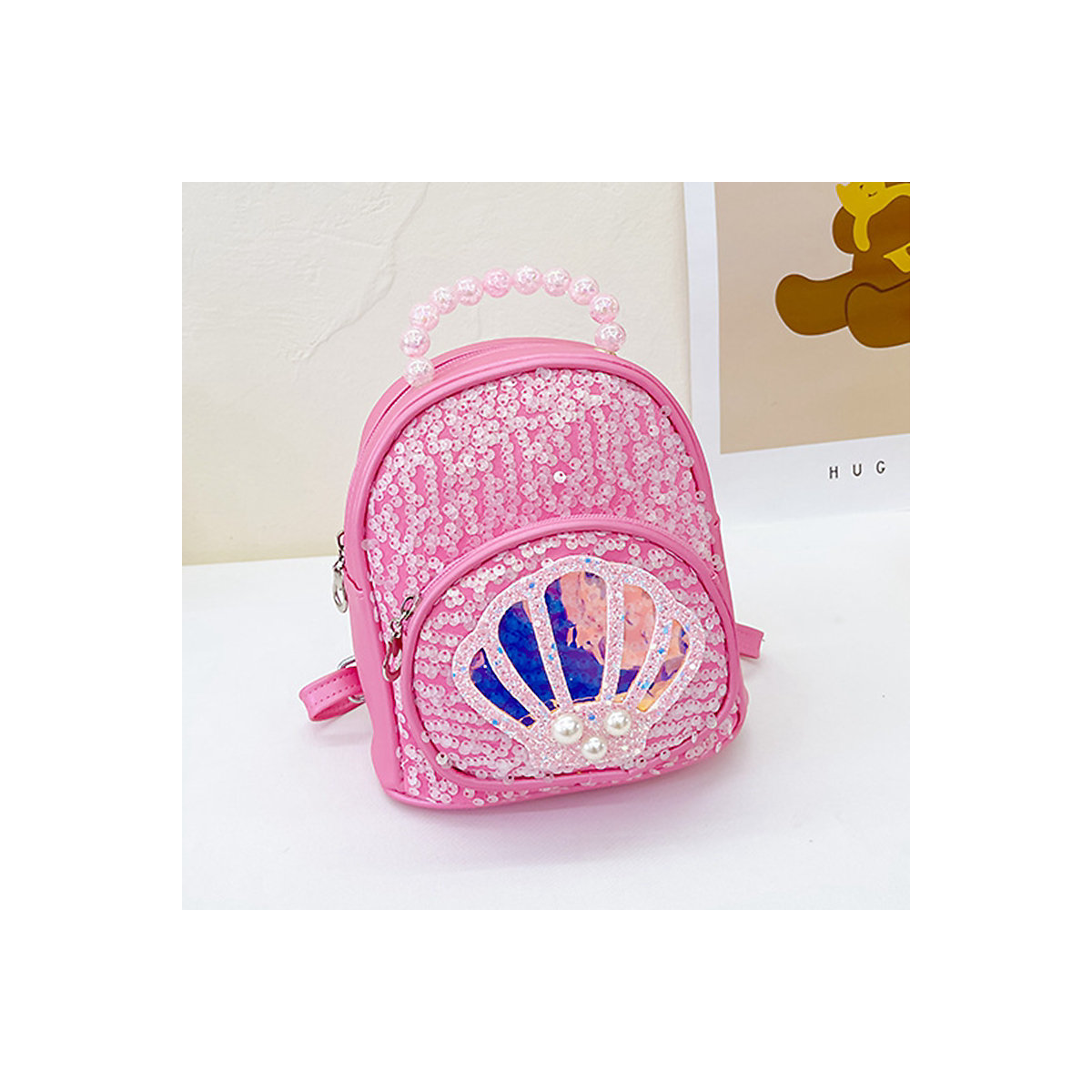 Pailletten-Rucksack mit Muschel für Mädchen Verstellbarer Schultergurt
