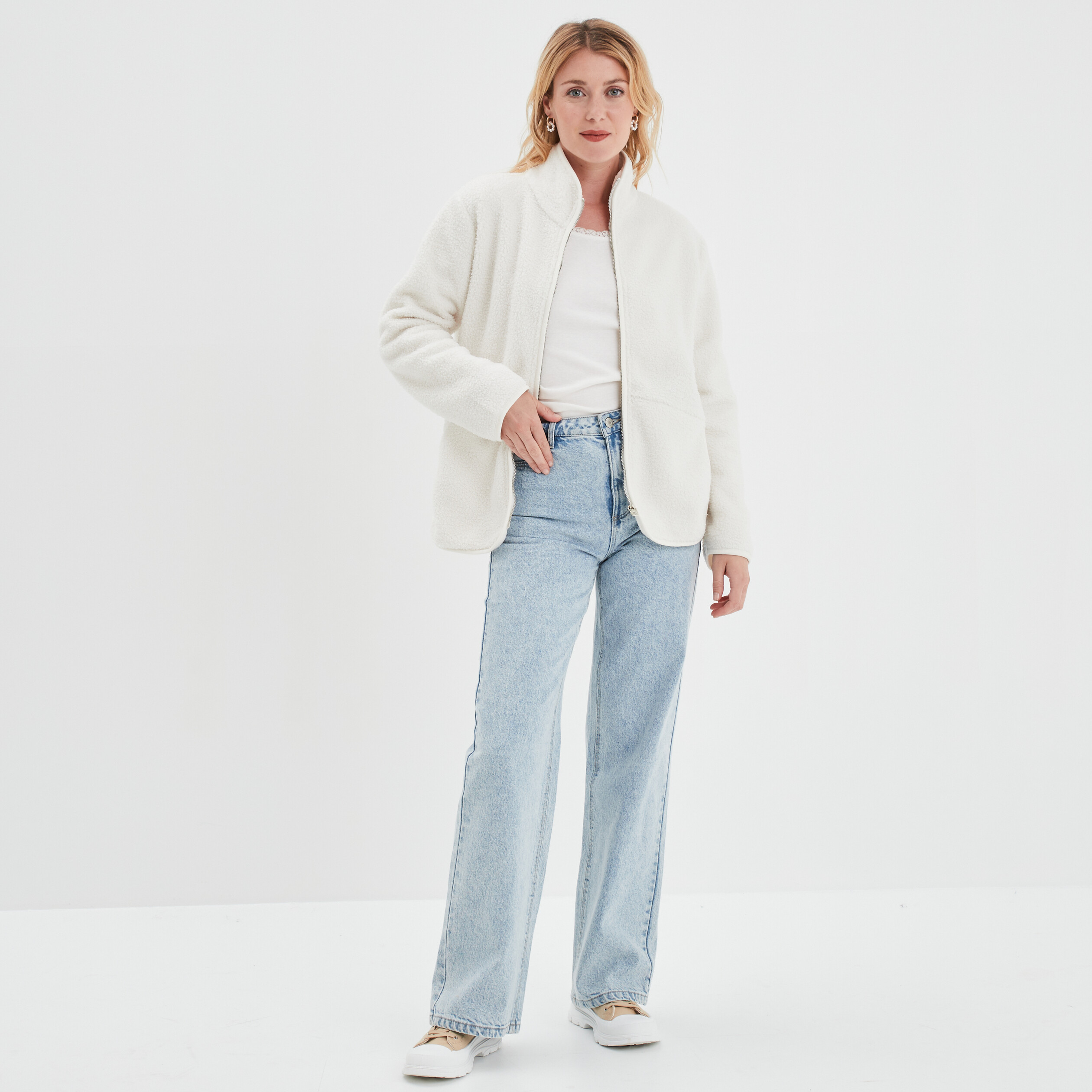Gilet polaire sherpa col montant ecru femme | La Halle