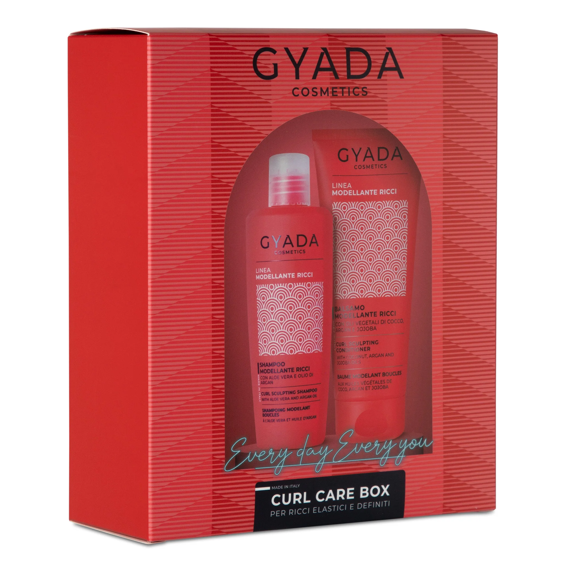 Caja de cuidado para cabello rizado: línea de peinado, champú para cabello rizado, acondicionador para cabello rizado.