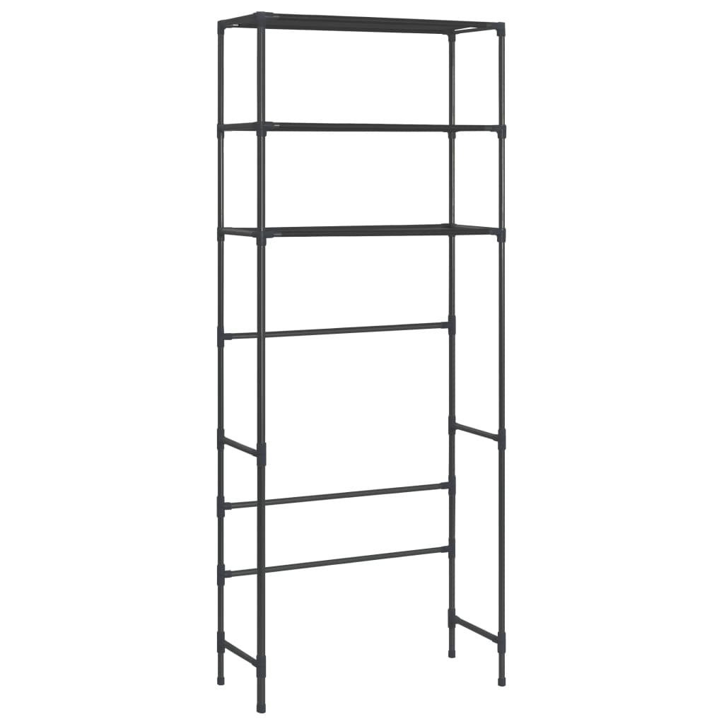 DOTMALL Waschmaschinenumbauschrank Edelstahl Waschmaschinen-Regal mit 3 Ablagen Schwarz 69x28x169 cm