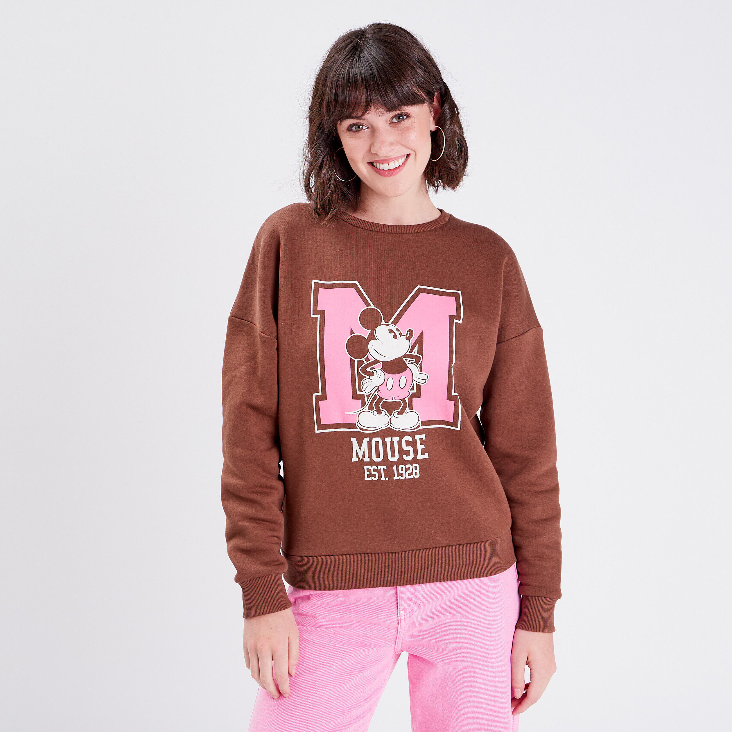 Sweat manches longues Mickey marron femme | Cache Cache