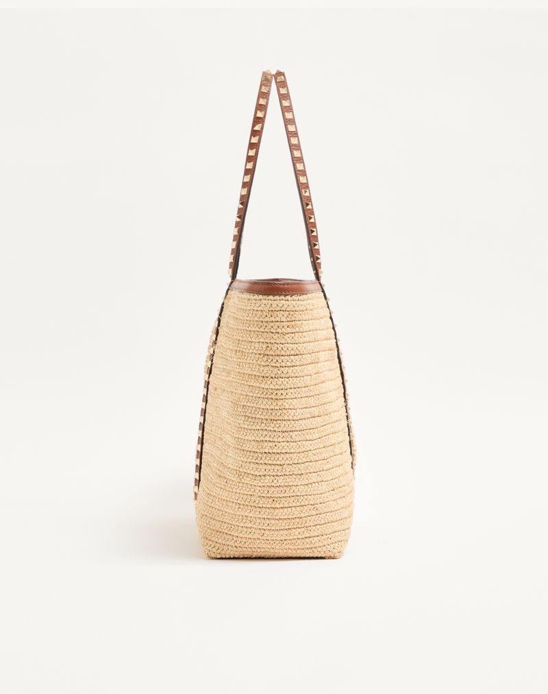 Bolsa de compras Valentino Garavani Rockstud em ráfia