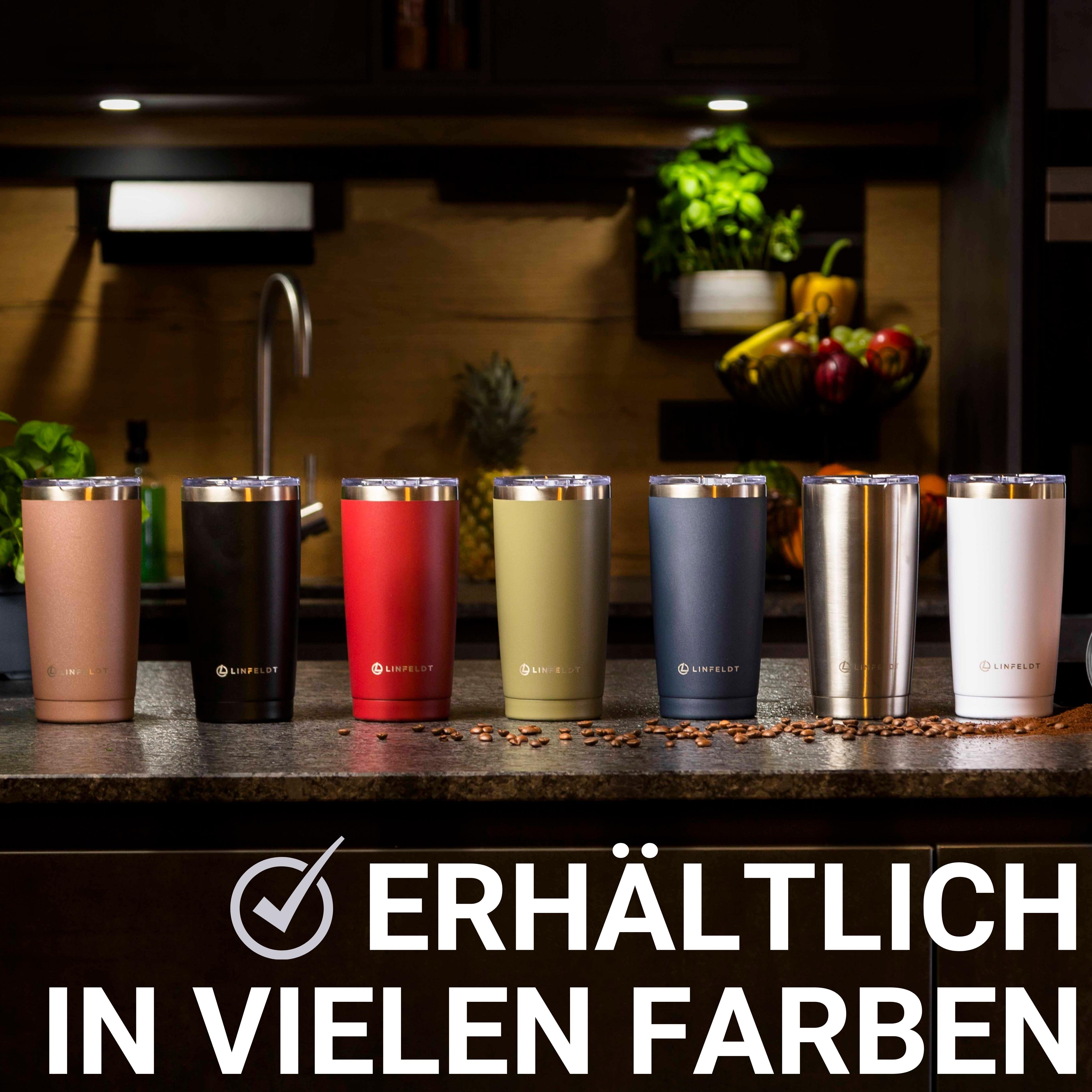 LINFELDT Thermobecher 590ml Tumbler mit Deckel aus Kunststoff & Gummidichtung, Doppelwand Isoliert