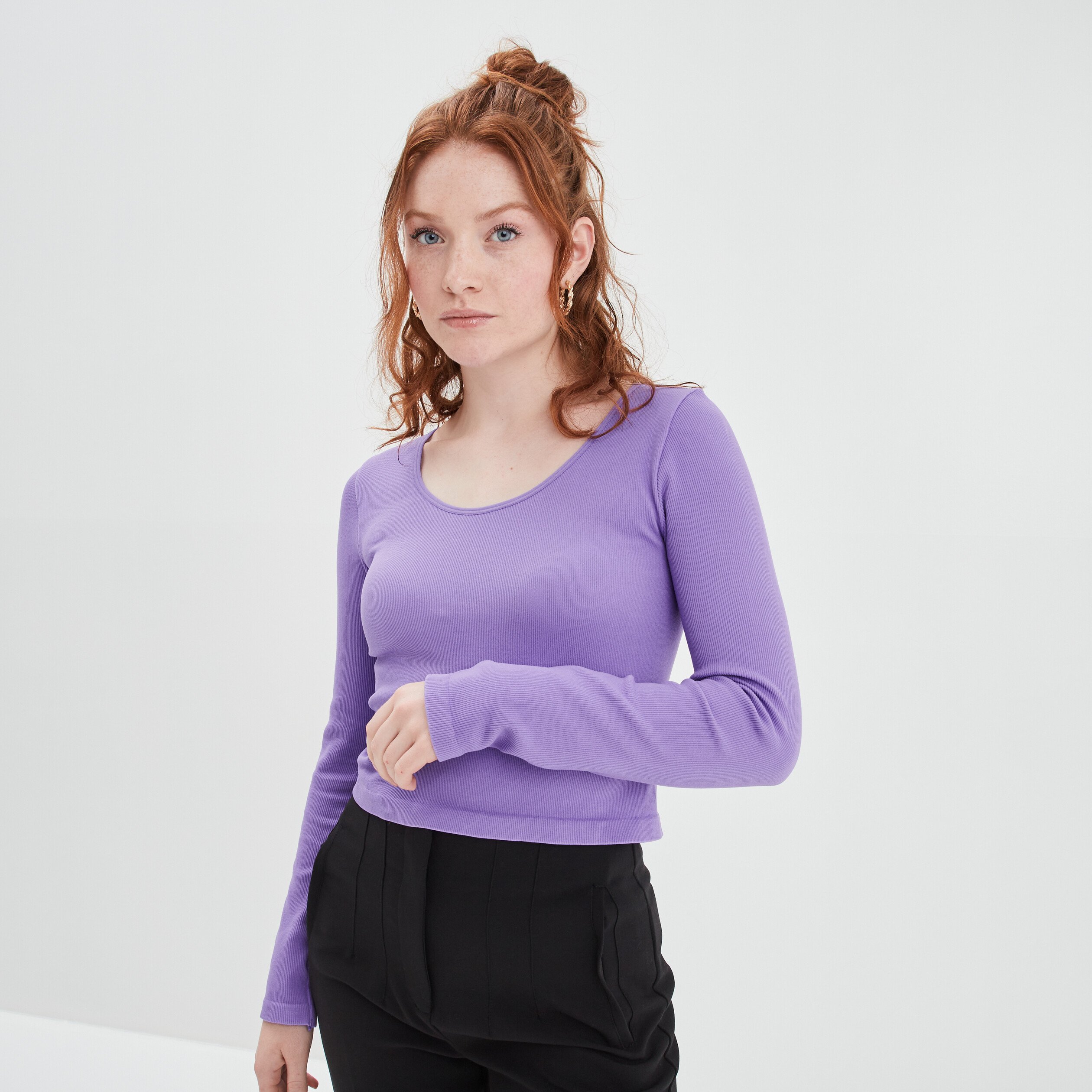 T-shirt côtelé sans couture parme femme | La Halle