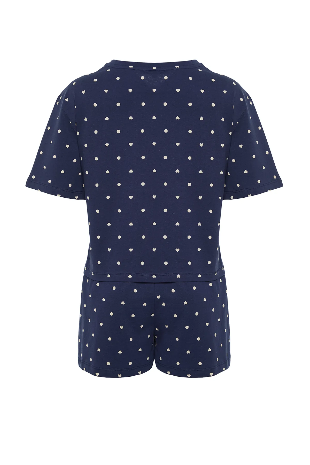 Trendyol Collection  Marineblaues Pyjama-Set aus T-Shirt und Shorts mit Herzmuster, 100 % Baumwolle THMSS21PT1485