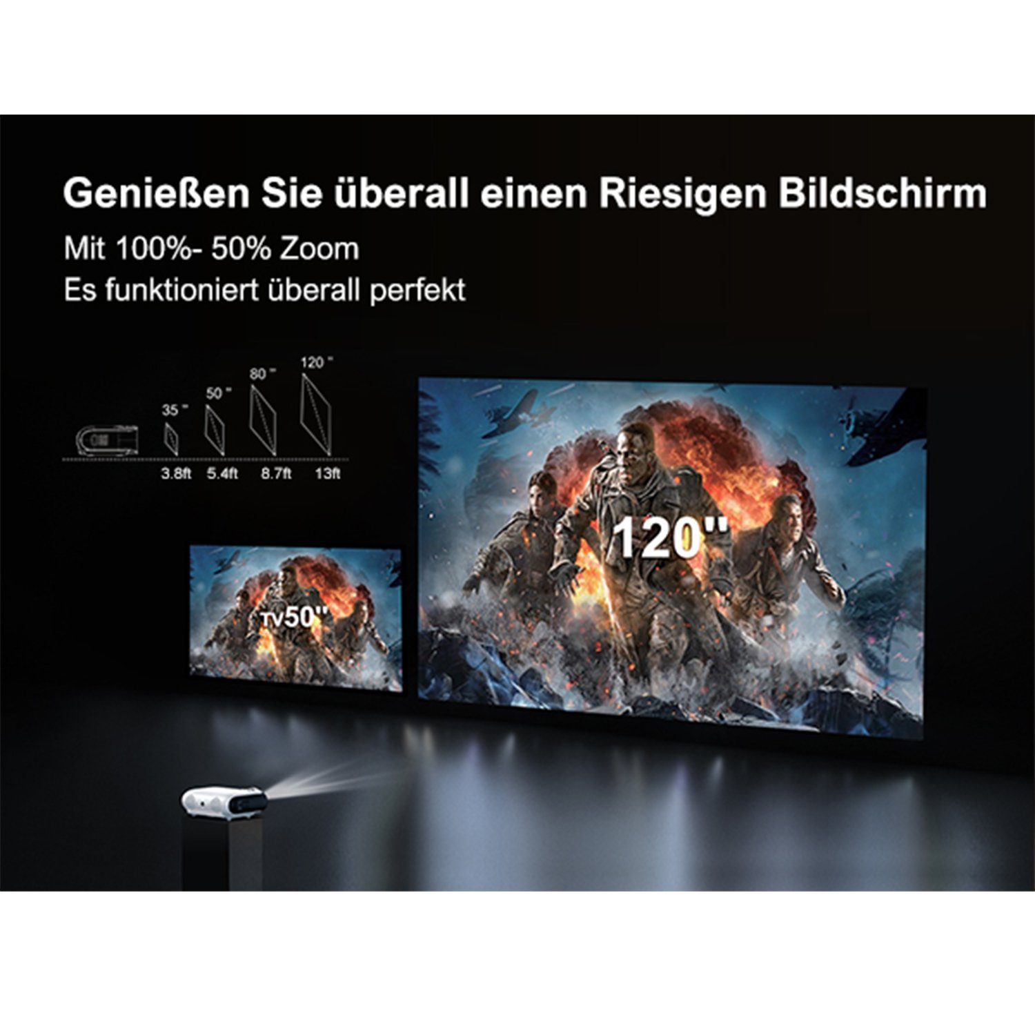 Ultimea Apollo P20 Native 1080P Beamer (10000 lm, 10000:1, 1920 x 1080 px, 4K Heimkino Unterstützt,Bluetooth Beamer, Outdoor Beamer)