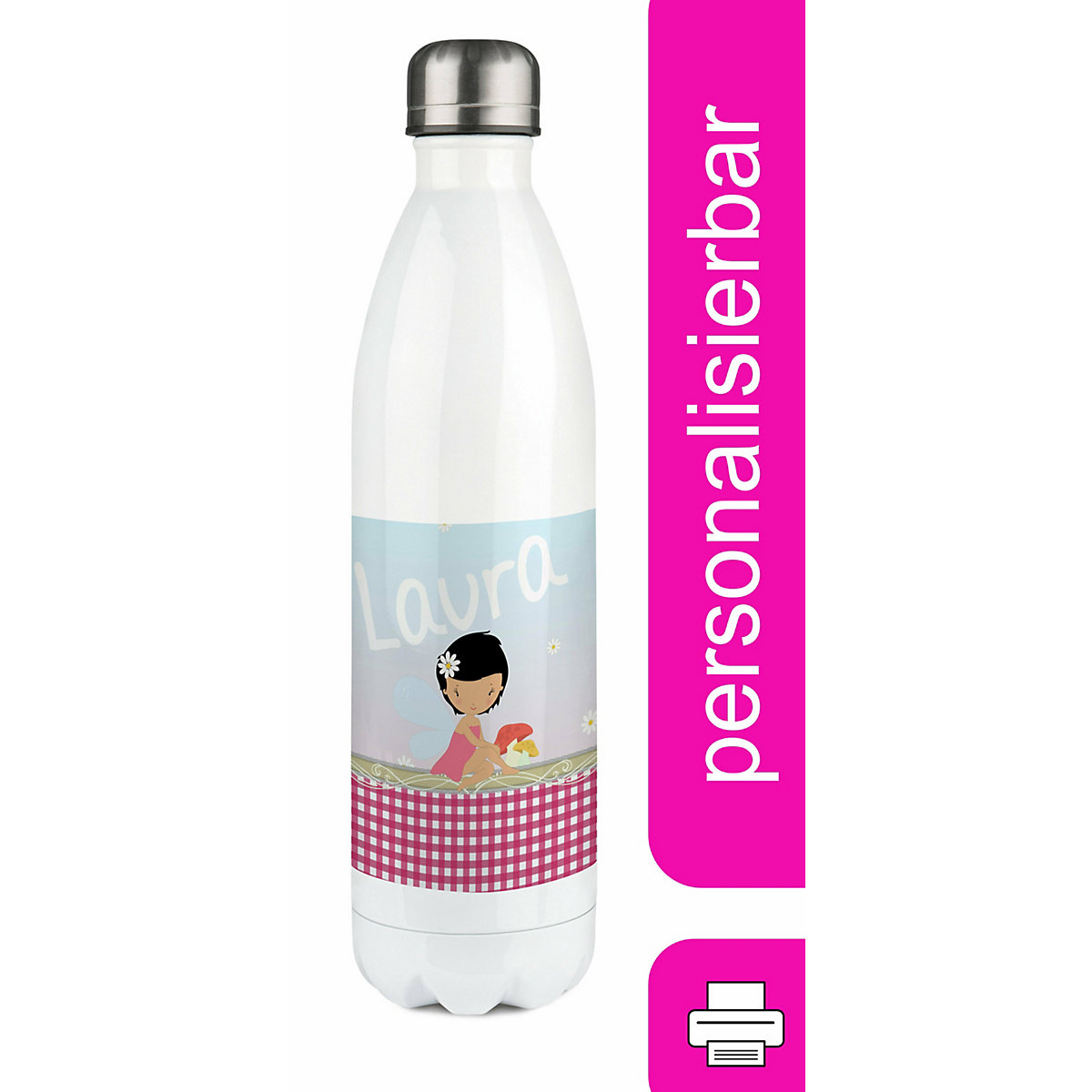 Edelstahl Kinder Thermoflasche / Trinkflasche bunt Fee Spülmaschinenfest, Auslaufsicher, Bruchfest, Doppelwandig, Für Heißgetränke geeignet, Mit Deckel, Isoliert