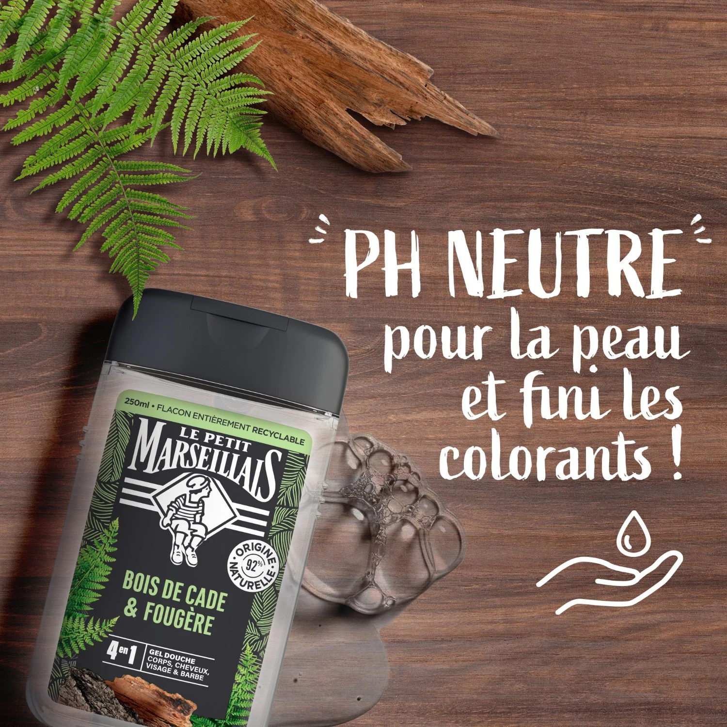 Gel doccia da uomo Le Petit Marseillais con legno di cade e felce