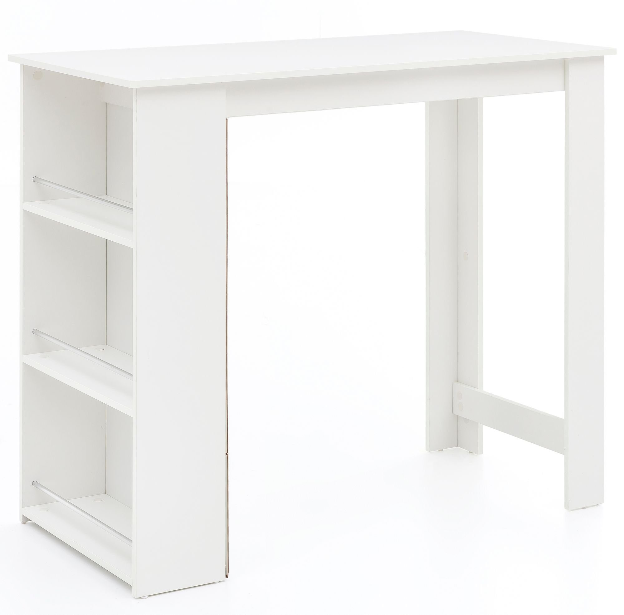 Wohnling Tresentisch WL5.732 (Weiß 120 x 107,5 x 60 cm, Stehtisch Spanplatte), Bartisch mit Regal, Küchenbartisch Rechteckig